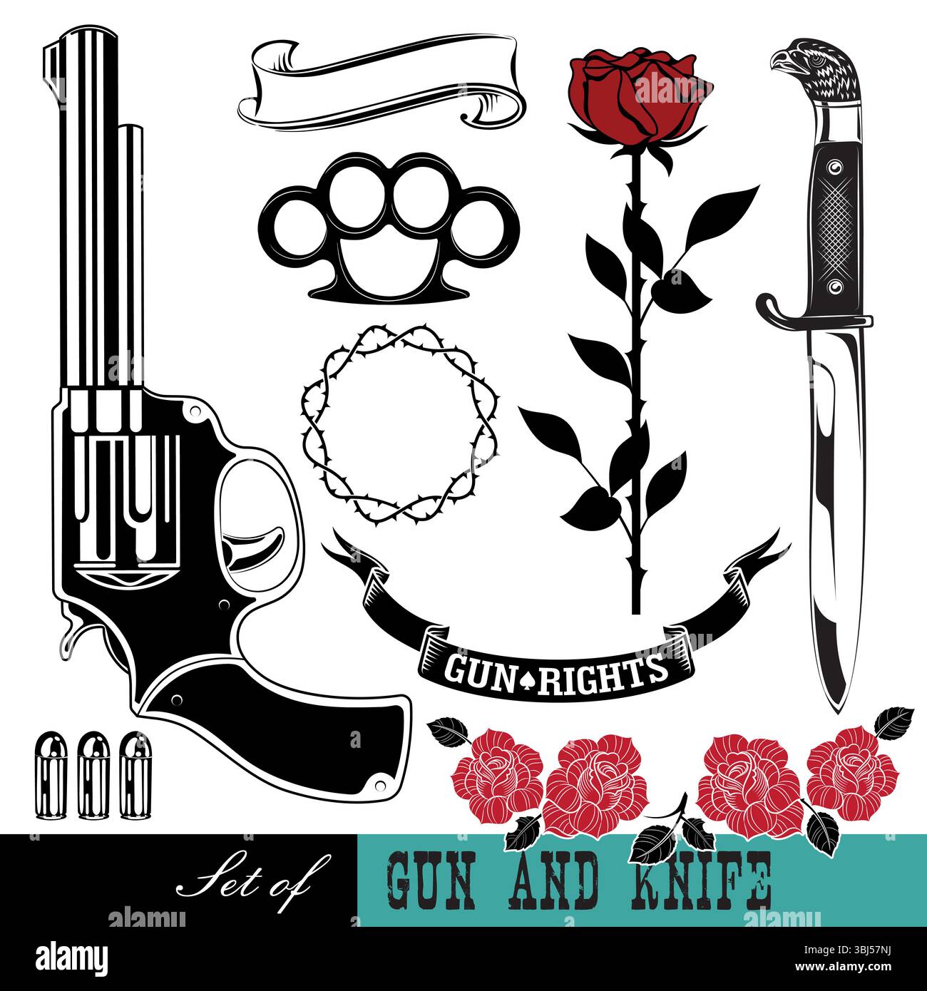 Set di armi e rose d'epoca Illustrazione Vettoriale