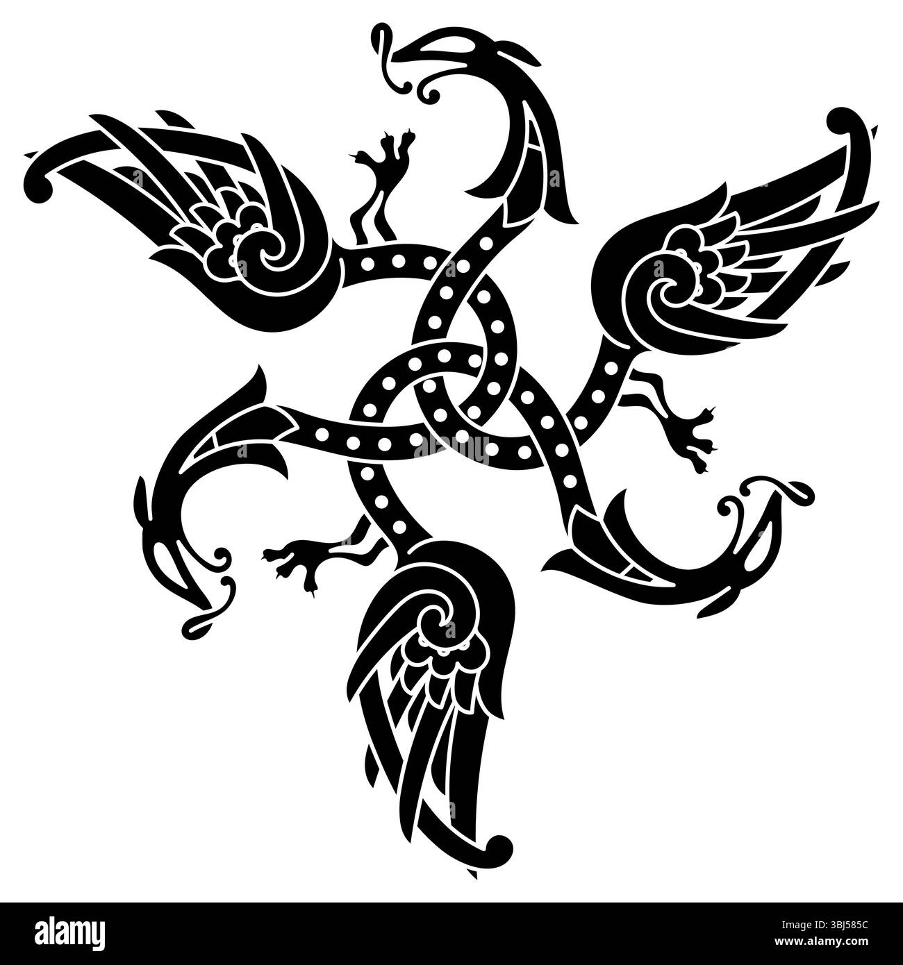 Antico drago decorativo in stile celtico, illustrazione scandinava a nodi Illustrazione Vettoriale