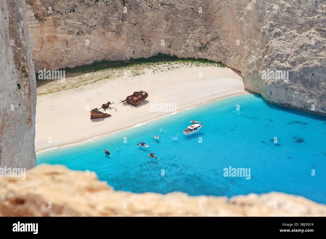 Zante, la famosa spiaggia 'Navagio' o 'Shipwreck', nel Mar Ionio, Grecia, Europa. Foto Stock