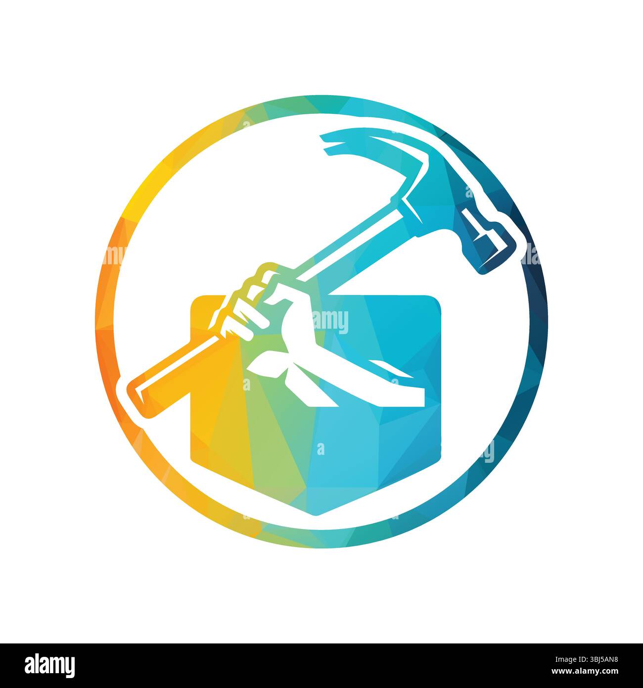 Design colorato con logo Geometric Hammer Illustrazione Vettoriale