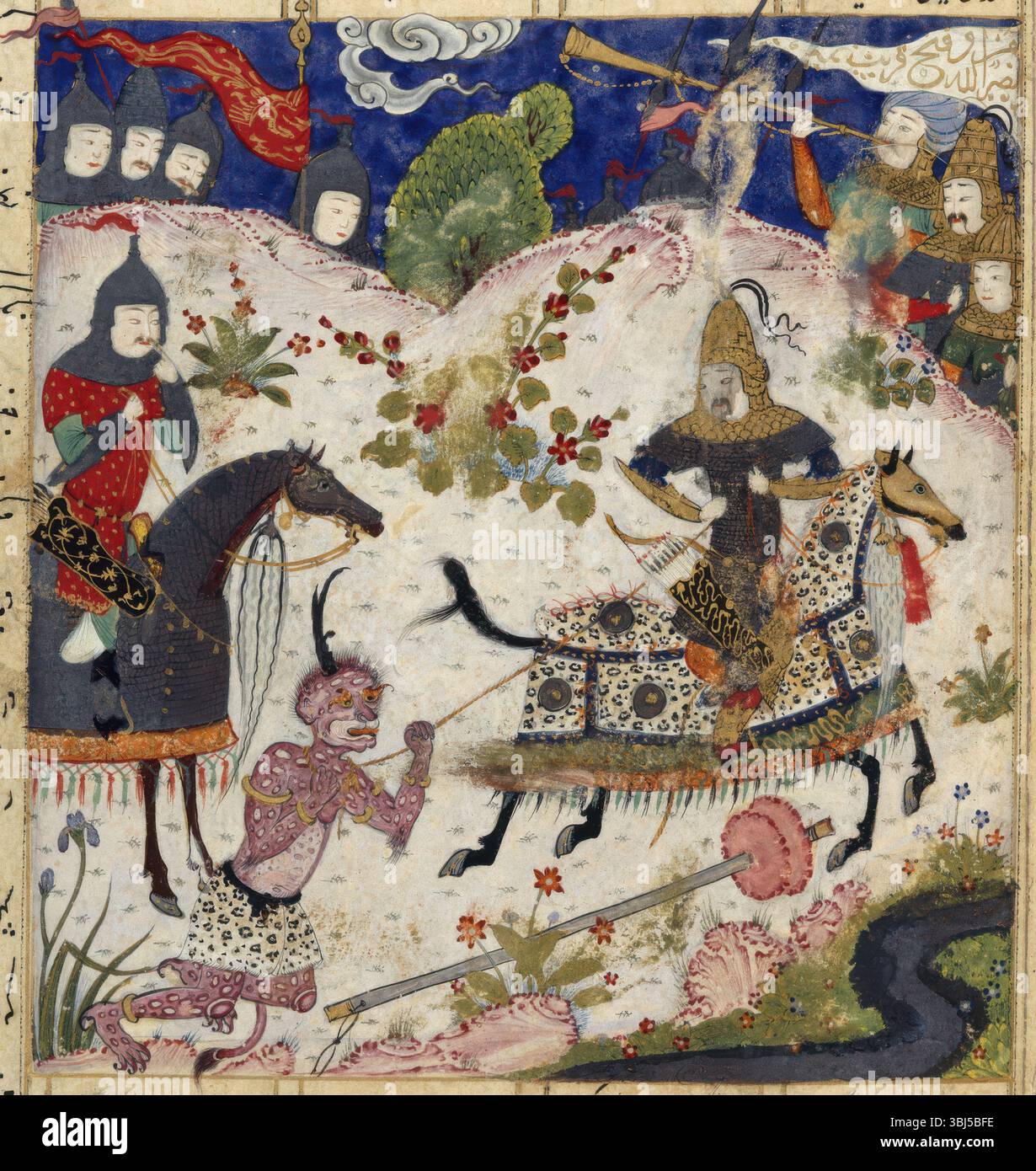 Iskandar lassoes a demon, c1505. Da Khamsa. [Iran, c1505] Foto Stock