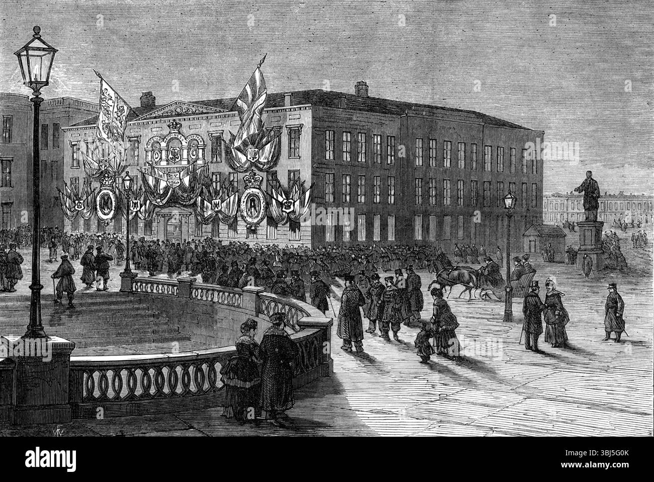 L'ambasciata britannica a San Pietroburgo illuminata per il matrimonio del duca di Edimburgo, 1874. Celebrazioni per celebrare il matrimonio reale della granduchessa Maria Alessandrovna di Russia, e Alfredo, duca di Sassonia-Coburgo e Gotha, figlio della regina Vittoria. Alcuni edifici pubblici di San Pietroburgo sono stati illuminati, signori Defries, di Londra, che sono stati impiegati per questo lavoro. Le illuminazioni dell'Ambasciata britannica sono il soggetto di una delle nostre illustrazioni. Erano forniti dai signori Defries, il cui apparato di cristallo brevettato, con vari dispositivi emblematici, produceva un effetto brillante e bello." Fo Foto Stock