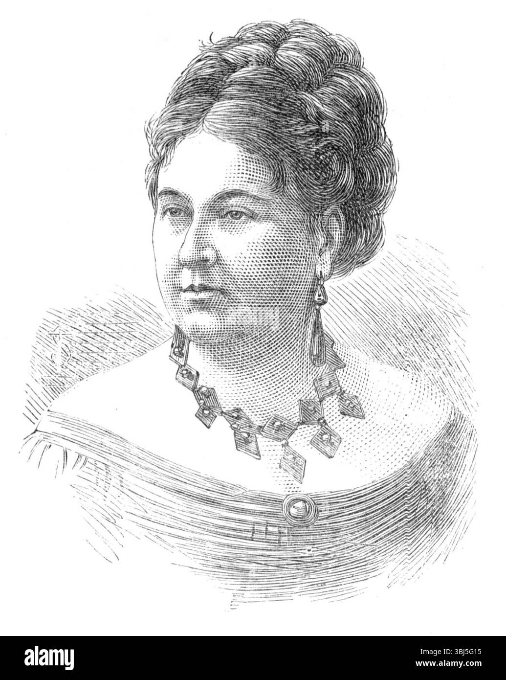 La defunta Madame Parepa-Rosa, 1874. 'Fu nel 1855 che la giovane Euphrosyne Parepa fece il suo debutto, a Malta, come Amina, in "la Sonnambula"...il primo successo della giovane cantante fu seguito dalla sua apparizione in grande opera a Napoli, Genova, Roma, Firenze, Madrid, e Lisbon, la sua accoglienza è stata ovunque nel genere più brillante. La sua voce era un vero soprano, di vasta bussola e di ottima qualità, mentre la sua esecuzione altamente coltivata e la sua conoscenza musicale generale le dava eccezionali vantaggi, sia meccanici che intellettuali; tra h Foto Stock