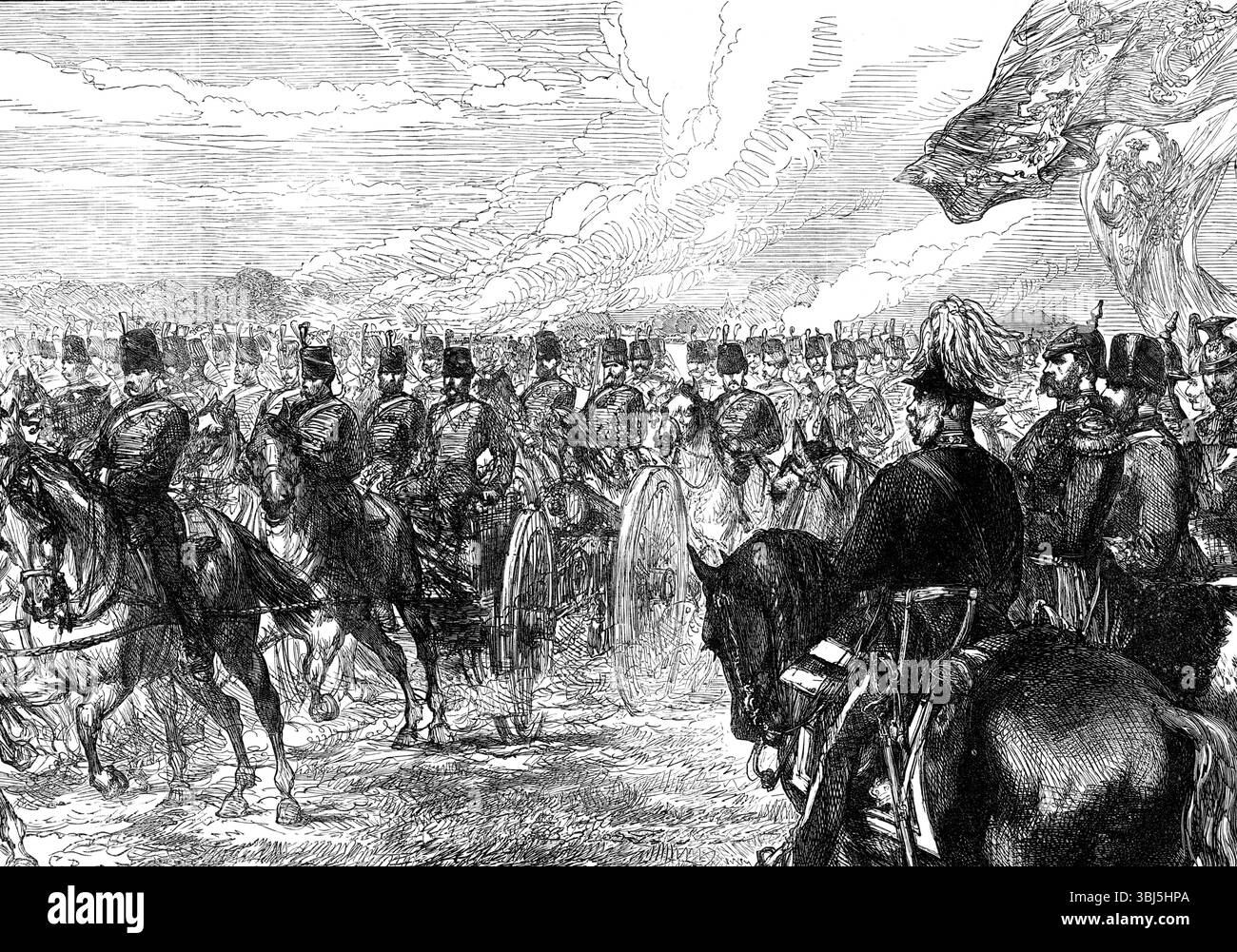 L'Imperatore di Russia a Woolwich, 1874 anni. Alexander II a una revisione dell'artiglieria del '...great su Woolwich-common...i cannoni della Royal Horse Artillery erano, come al solito, 9 libbre, e la maggior parte di quelli nelle batterie da campo erano 16 libbre...il partito imperiale procedeva lungo la linea della Royal Horse Artillery da destra a sinistra, poi, girando, tornò indietro lungo la parte anteriore della Royal Artillery, e galoppò attraverso il punto di saluting...il Bugle suonava, e su un'altra fila, si estendeva, e in un istante si fermarono e senza limiti, le pistole w Foto Stock