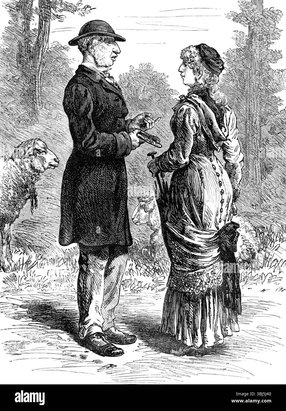 Schizzi strani ai giardini zoologici: Raccoglitori di lana, 1881. "Tra i visitatori osservanti e meditativi di quelle istruttive mostre di animali stranieri e birds...in le principali città d'Europa... alcune menti saranno tentate di rilevare stravaganti somiglianze tra le diverse specie di animali che si vedono lì, e la varietà di figure umane caratteristiche incontrate all'interno o all'esterno dei recinti assegnati alla collezione zoologica. Alcuni esempi di questo tipo di somiglianze non progettate e incoscienti, che possono essere viste in faccia, nel gesto e nell'atteggiamento, o. Foto Stock