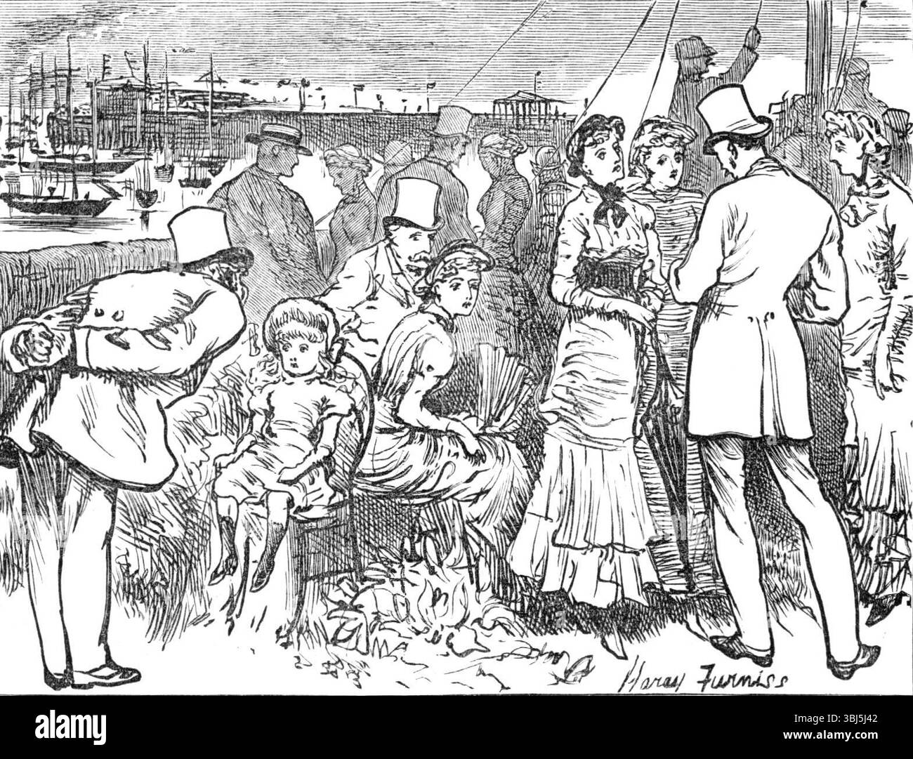 Bozzetti alla Ryde Regatta: Il vento, 1881. Visitatori dell'Isola di Wight per le gare annuali di vela. Da "Illustrated London News", 1881. Foto Stock