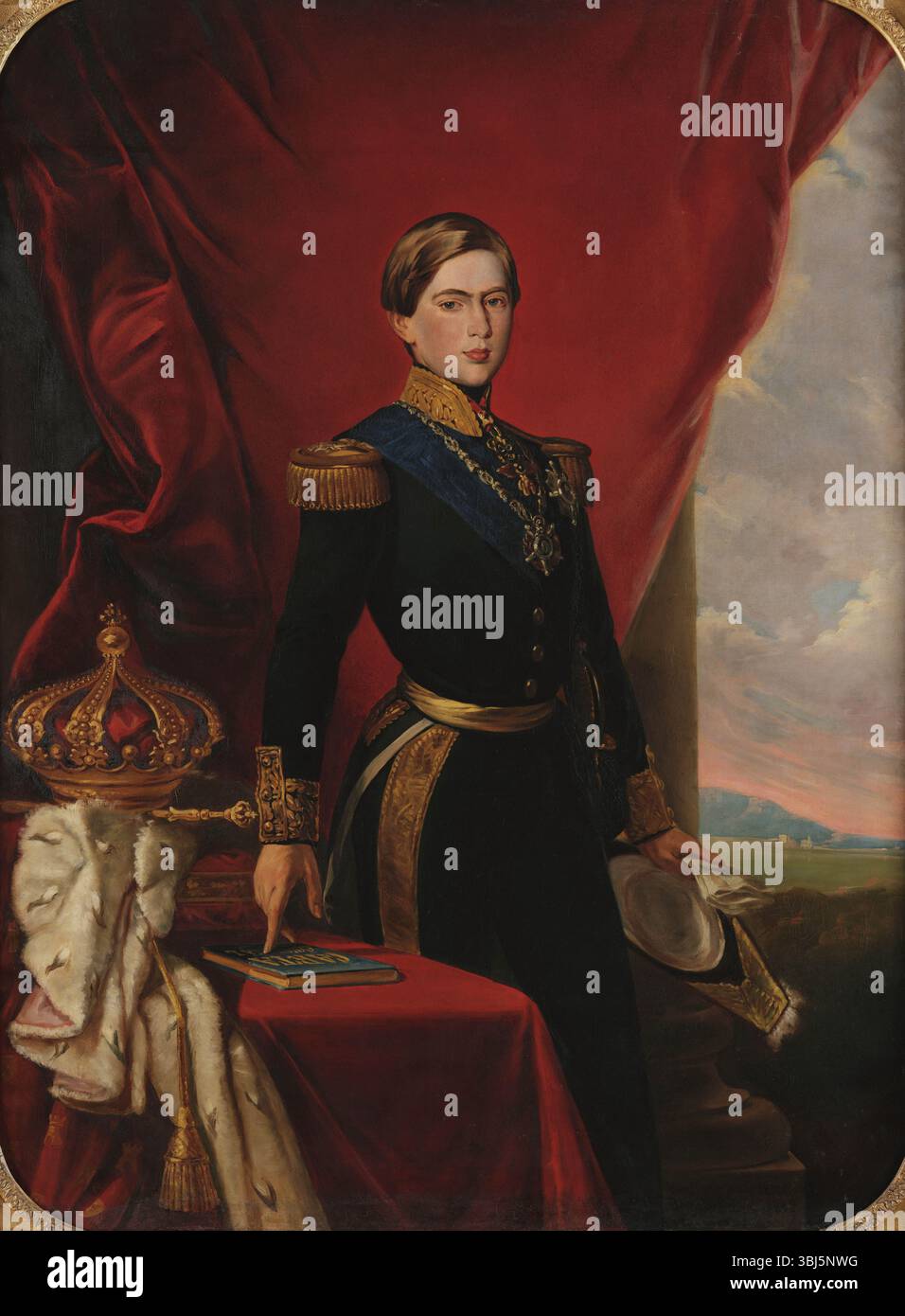 Ritratto di re Pedro V del Portogallo (1837-1861). Si trova nella Collezione del Museu Nacional dos Coches, Lisbona. Foto Stock