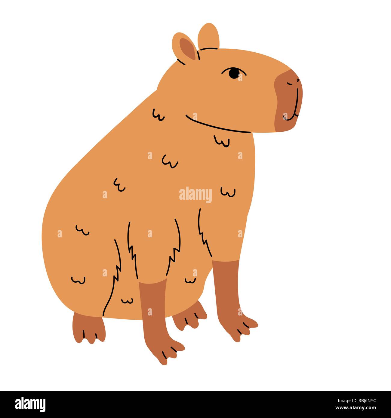 Carino capybara isolato in stile cartoni animati piatto con colori tenui. Ideale per design a tema animale, materiali didattici, adesivi e calmi, ispirati alla natura Illustrazione Vettoriale