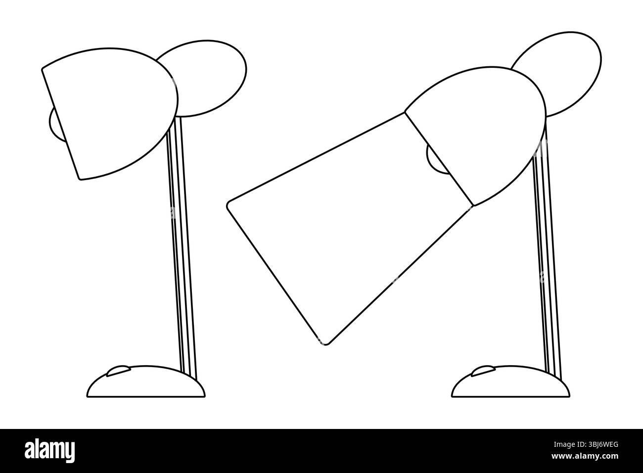 Pagina da colorare per bambini con disegno di una lampada da tavolo set in due posizioni, una accesa e una spenta. Per intrattenere i bambini, tornare a scuola o educare Illustrazione Vettoriale