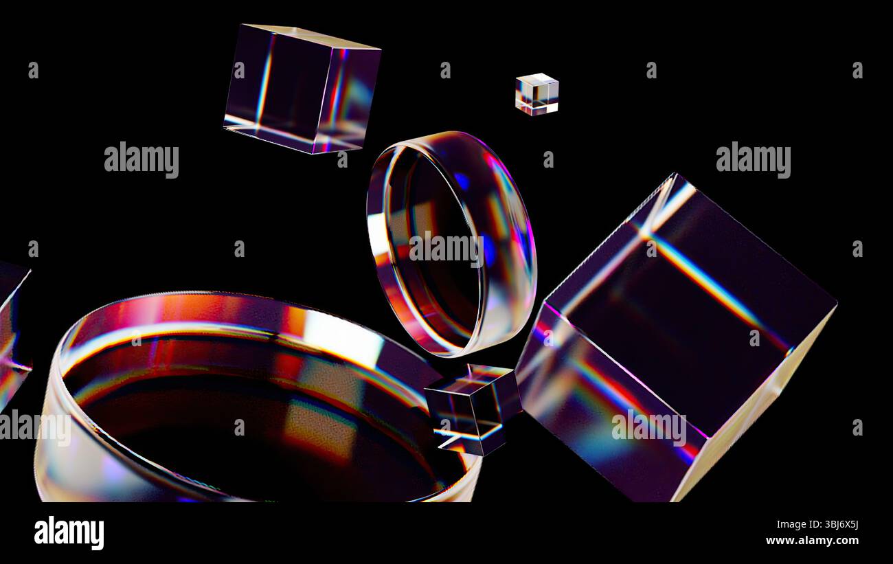 Cerchio di dispersione e cubi lucidi. Rendering 3d generato dal computer Foto Stock
