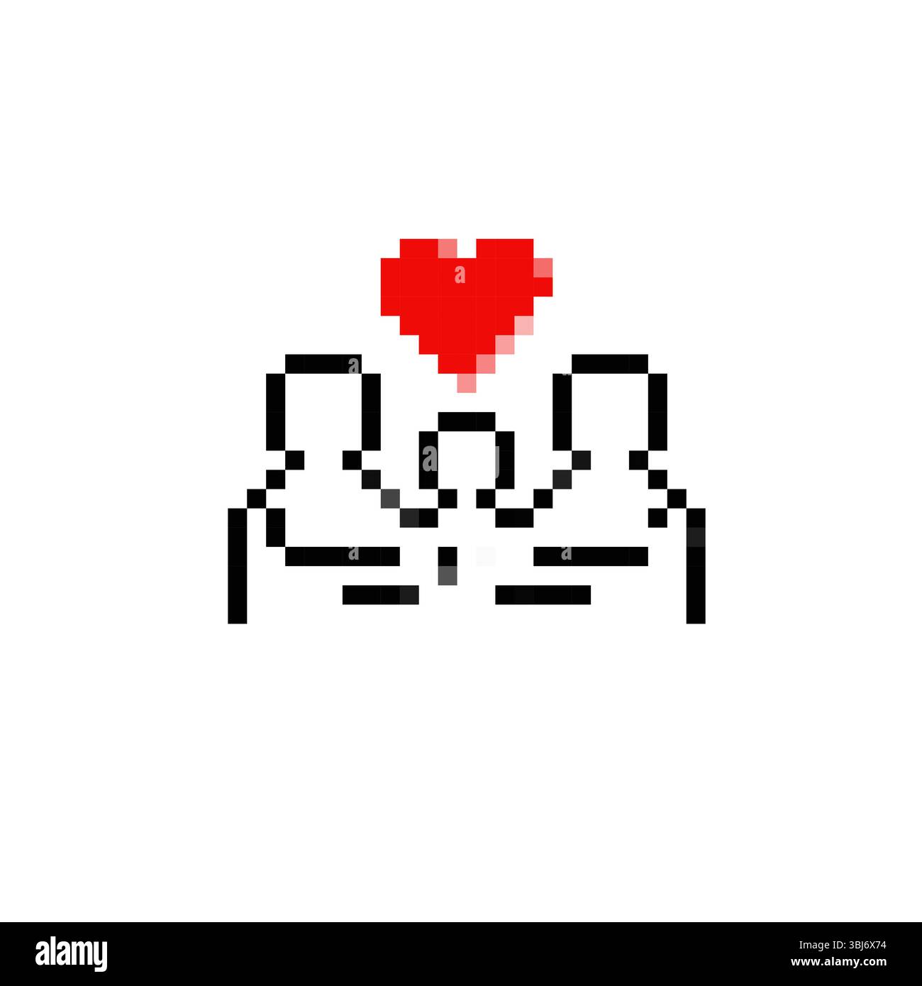 Icona di pixel art a mosaico di tre figure con un cuore rosso sopra di loro che rappresenta l'amore Illustrazione Vettoriale