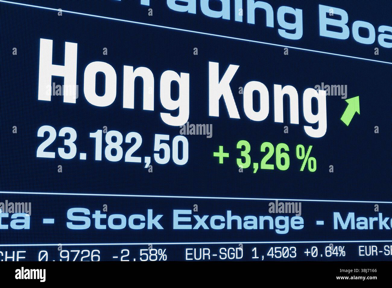L'indice azionario di Hong Kong sale. L'indice azionario di Hong Kong sale. Aumento dei prezzi azionari cinesi, mercato dei toro, crescita, investimenti, attività, profitto, dati del mercato azionario. Illustrazione 3D stock market169s market data hong kong UP Foto Stock
