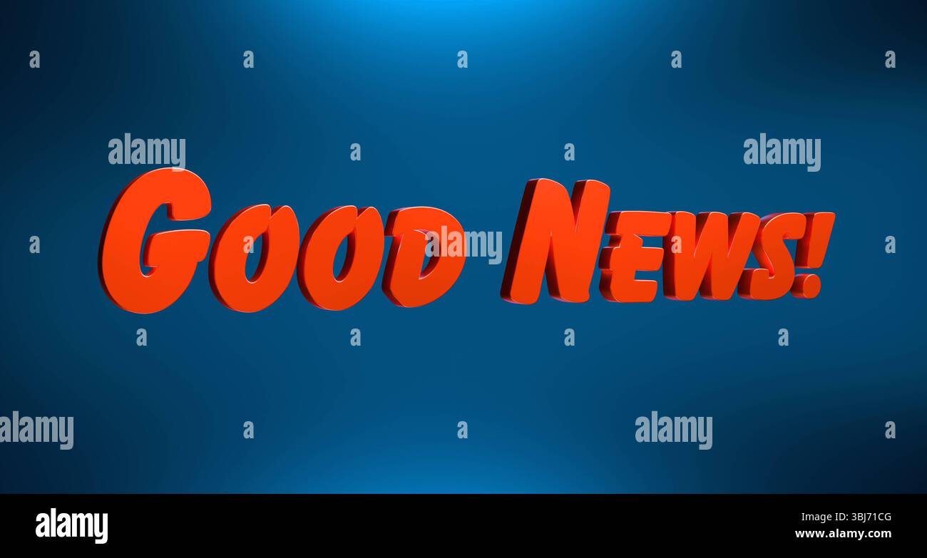 Banner Good News Good News in rosso e blu. Messaggio di annuncio. informazioni, notizie, conferenza stampa. Illustrazione 3D text banner 25A001 good news Foto Stock