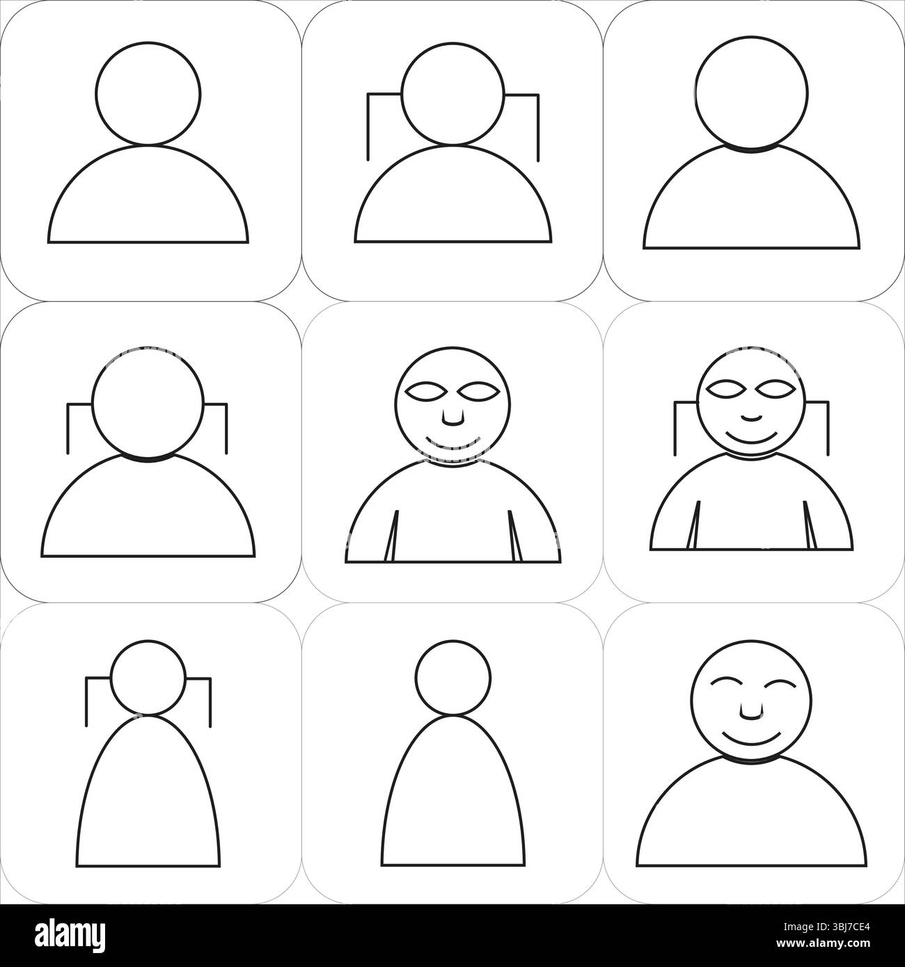 Black Outline Person Icons Square Tiles Website App Design Illustrazione Vettoriale