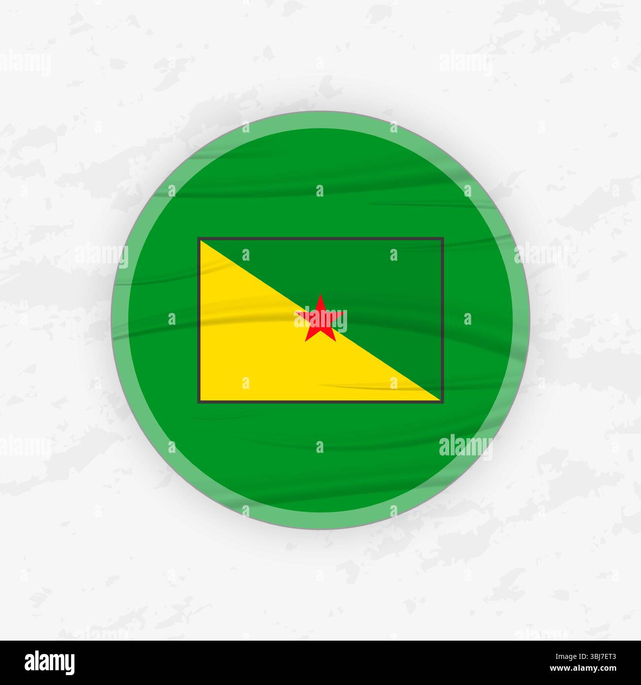 Bandiera della Guyana francese con emblema circolare, illustrazione dell'adesivo rotondo astratto. Questa grafica vettoriale di alta qualità è perfetta per i patrioti Illustrazione Vettoriale