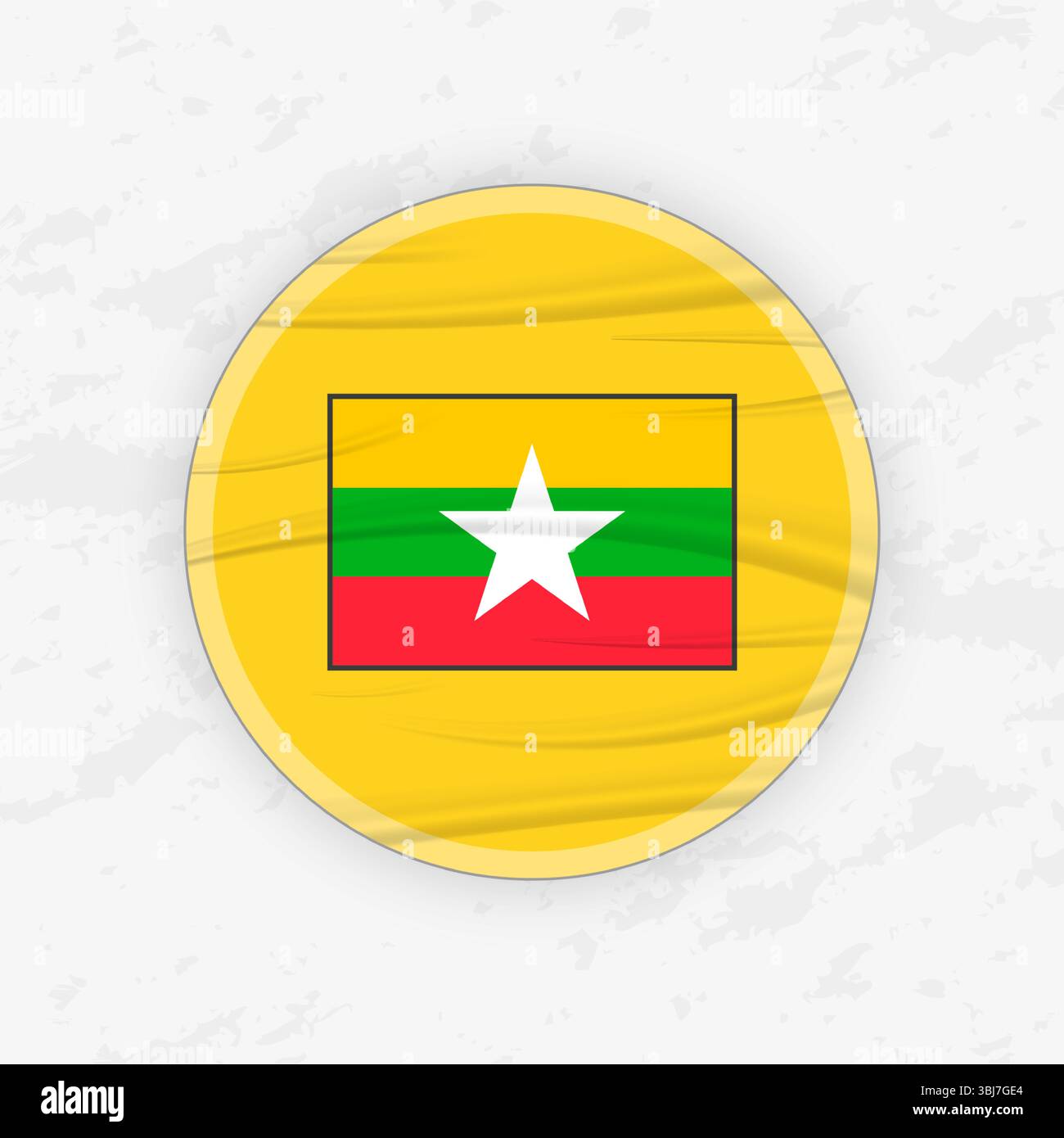 Bandiera birmana con emblema circolare, illustrazione dell'adesivo rotondo astratto. Questa grafica vettoriale di alta qualità è perfetta per l'uso nel design patriottico Illustrazione Vettoriale