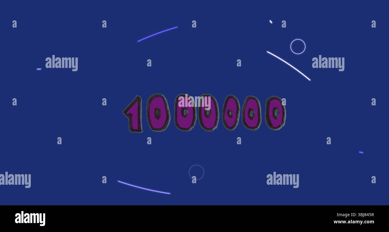 Con il numero 1000000 stilizzato che galleggia su tela blu con linee curve e contorni circolari Foto Stock
