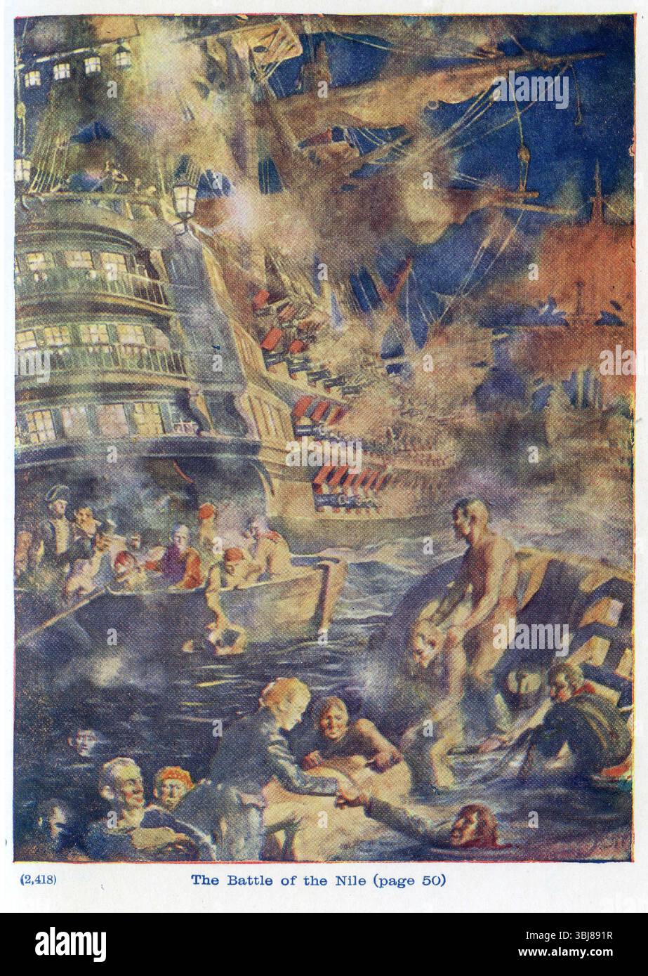 La battaglia del Nilo (nota anche come battaglia della baia di Aboukir) combattuta tra la Royal Navy e la marina francese nella baia di Aboukir in Egitto tra l'1 e il 3 agosto 1798. Foto Stock