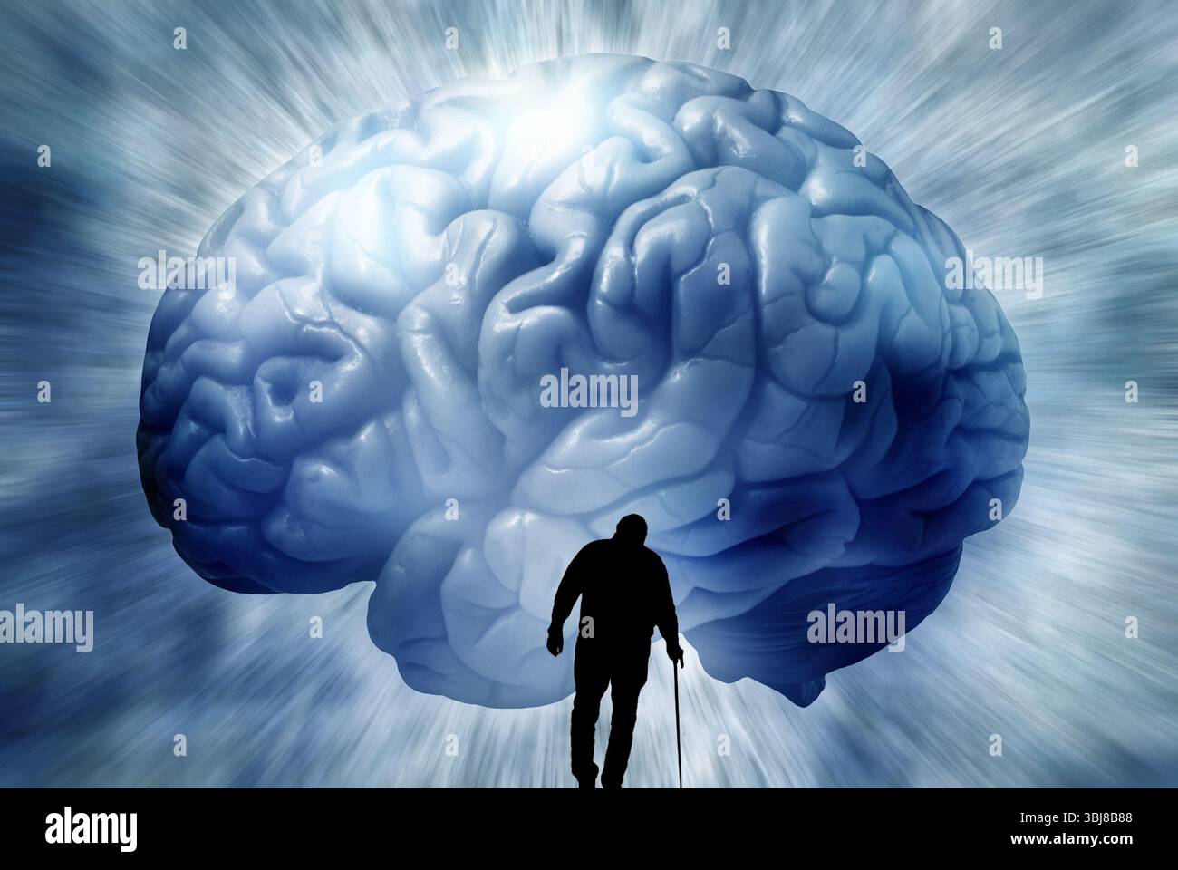 cervello umano e uomo anziano, alzheimer e mente di invecchiamento concetto Foto Stock