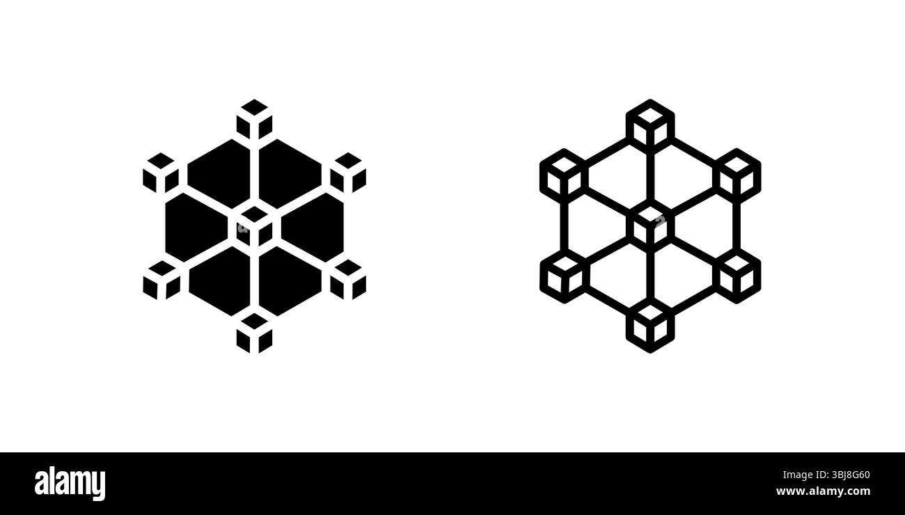 Icone minimaliste di glifi di rete blockchain che mostrano simboli di tecnologia ledger distribuita per applicazioni fintech e crittografiche Illustrazione Vettoriale