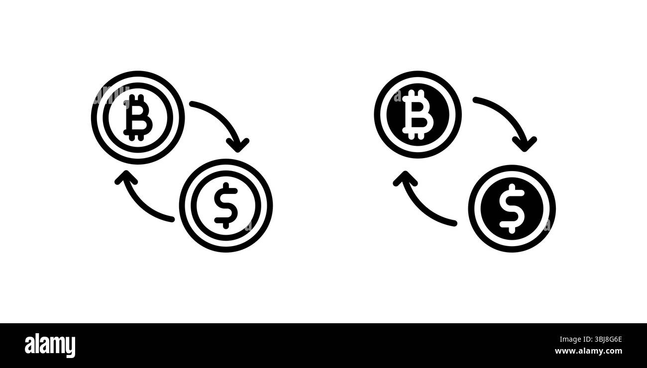 Icone professionali per lo scambio di criptovalute con simboli di trading e conversione per piattaforme di trading di criptovalute e app fintech Illustrazione Vettoriale