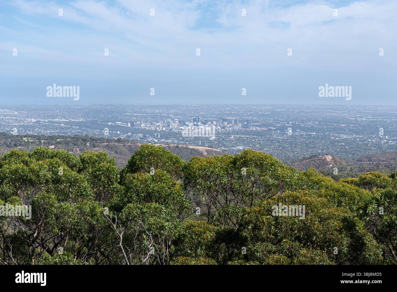 Guardando verso ovest sulla foresta di Adelaide, Australia meridionale dal Monte Lofty Foto Stock