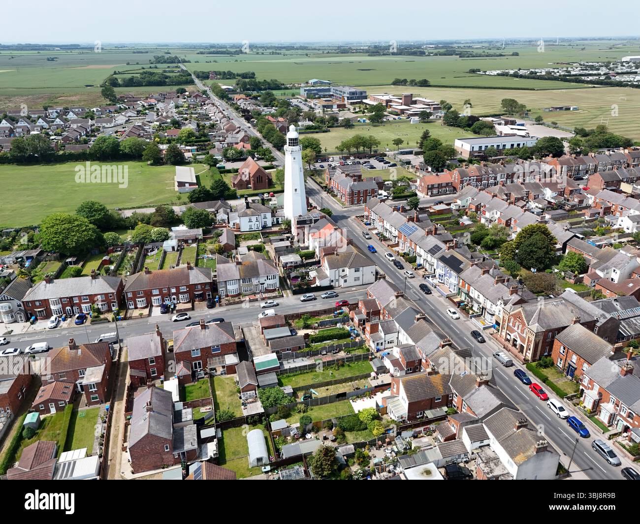 Vista aerea del faro e del museo di Withernsea. Costa dello Yorkshire orientale. Inghilterra Foto Stock