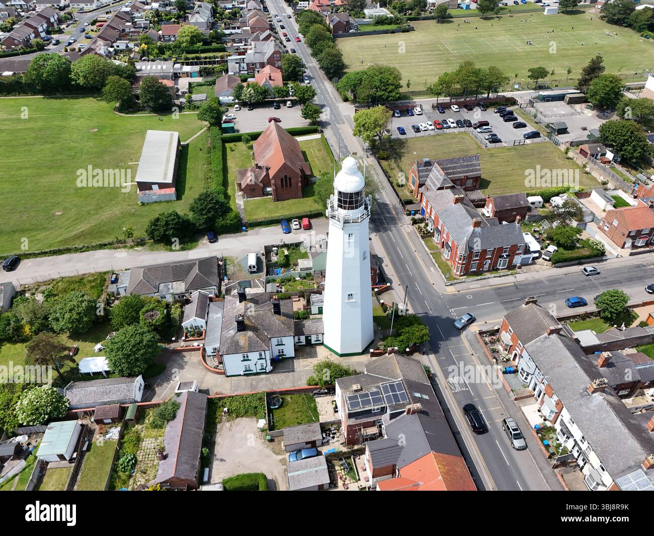 Vista aerea del faro e del museo di Withernsea. Costa dello Yorkshire orientale. Inghilterra Foto Stock