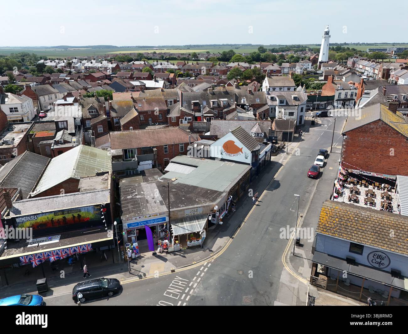 Vista aerea del faro e del museo di Withernsea. Costa dello Yorkshire orientale. Inghilterra Foto Stock