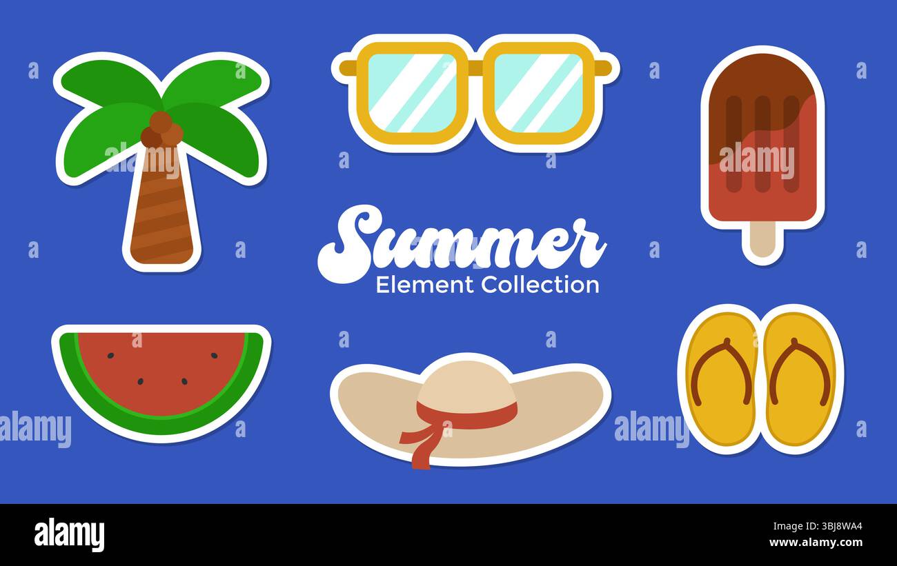 Set collezione Summer Element. Set di illustrazioni clip art estive Illustrazione Vettoriale