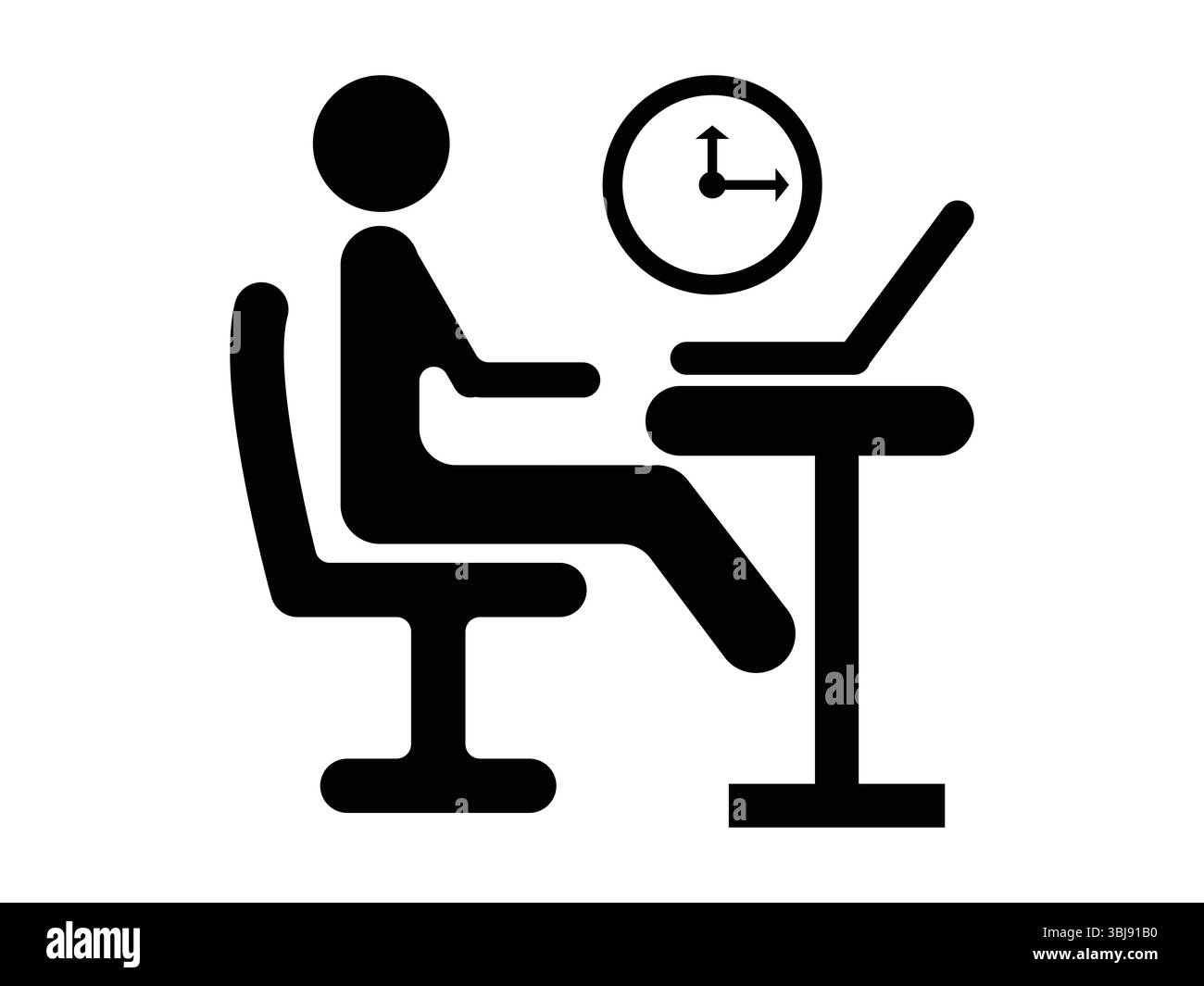 Icona vettoriale piatta di un orologio con elementi aziendali, che rappresentano l'orario di lavoro, la produttività, l'orario di ufficio, le scadenze, e di routine professionale. Ideale per Illustrazione Vettoriale