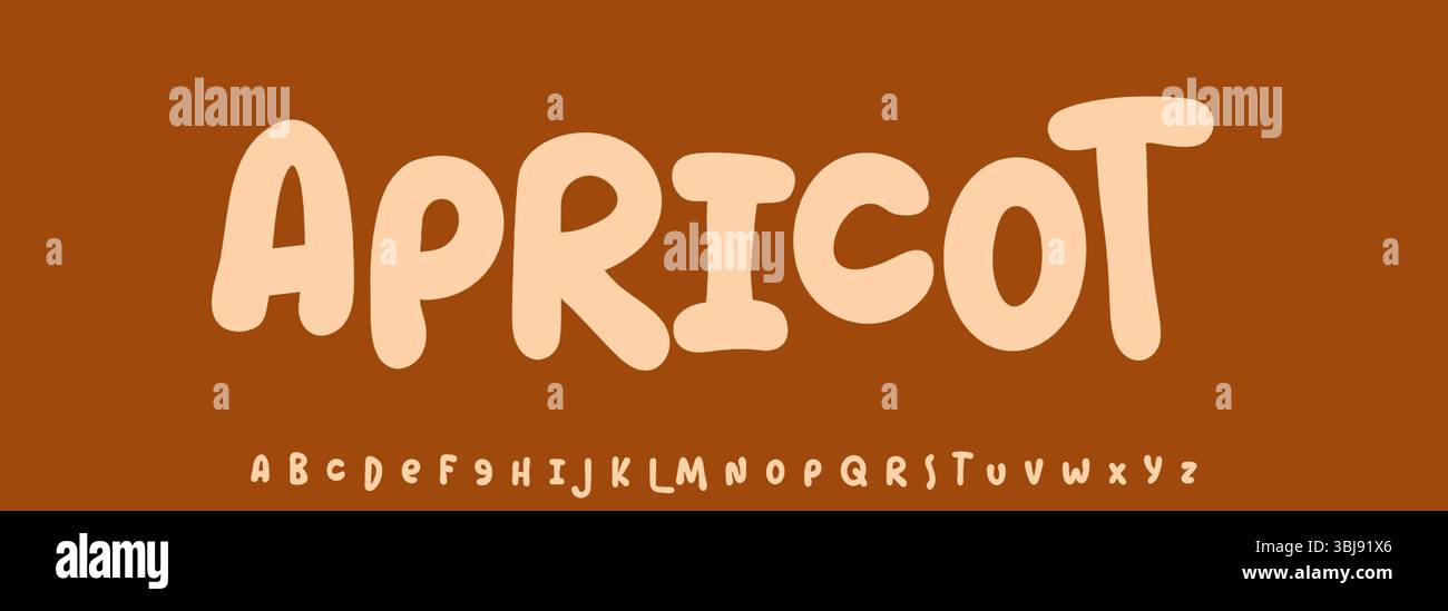 Albicocca estiva, caratteri gioiosi, tipografia arrotondata dei cartoni animati. Font infantile per un cordiale titolo con il logo di ricettario, dolci e gelati Illustrazione Vettoriale