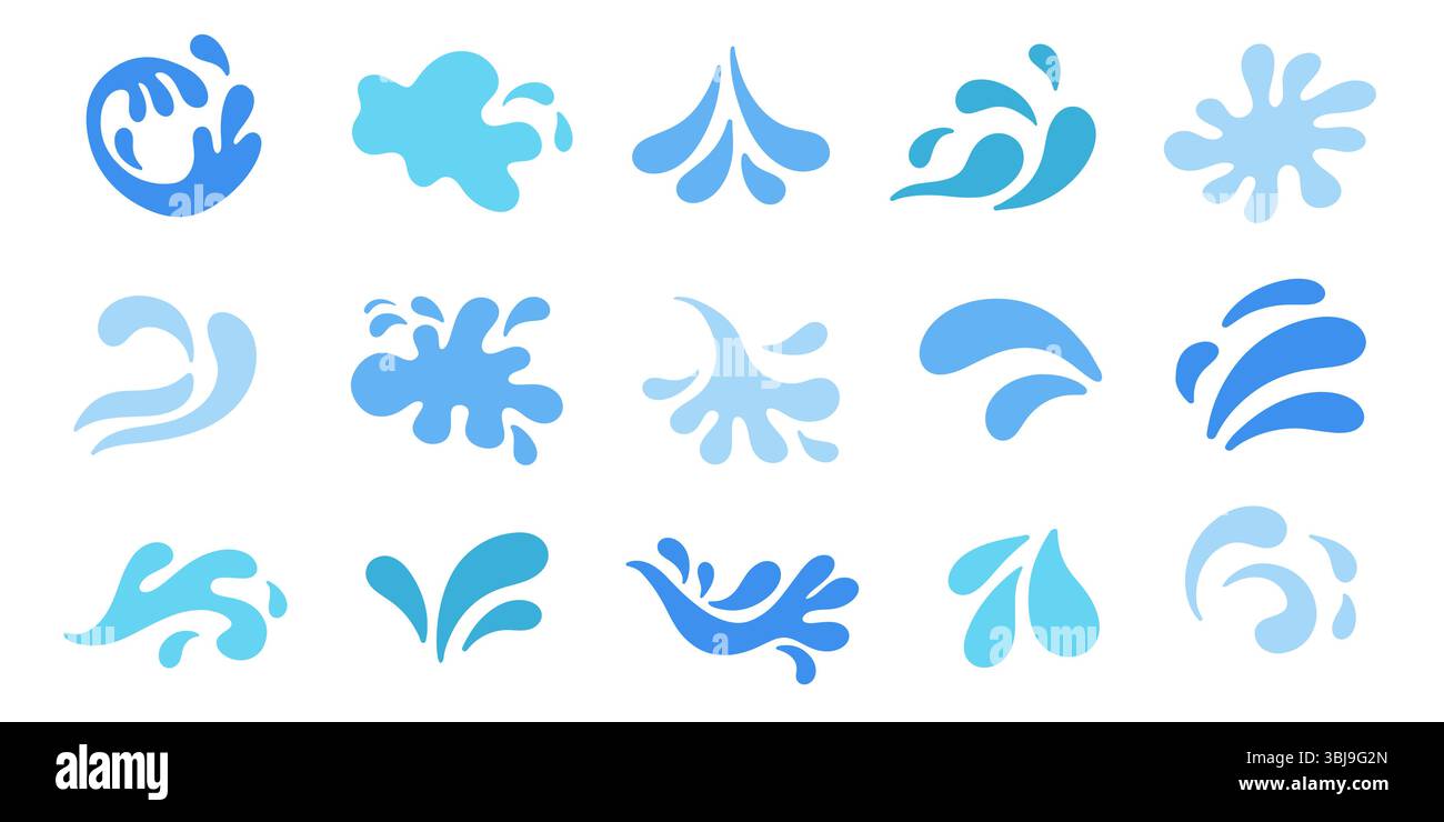 Icona gocce blu gocce d'acqua Set schizzi Blob Illustrazione Vettoriale