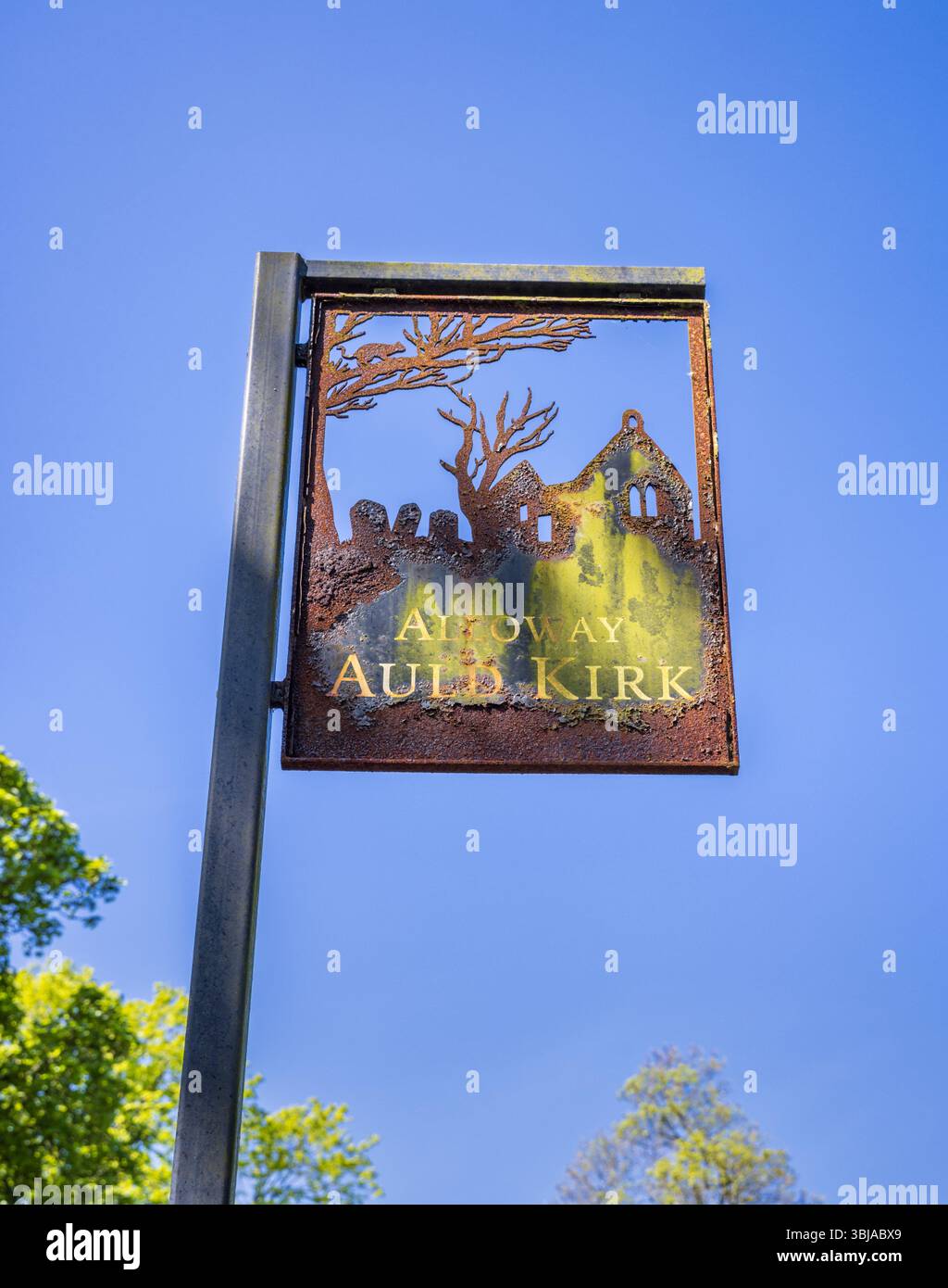 Il cartello di Auld Kirk, intempestivo, ad Alloway, Ayrshire, Scozia Foto Stock