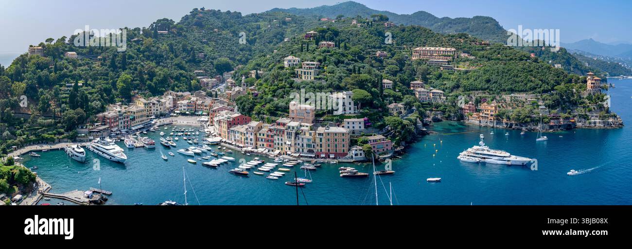 Vista panoramica di Portofino, Liguria, Italia Foto Stock