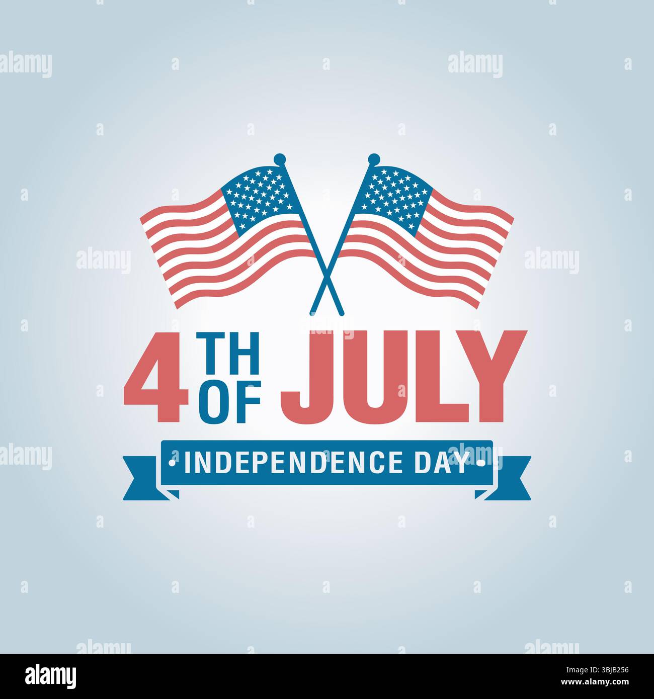 4 luglio Logo Vector – attraversato bandiere americane ondulate con Independence Day Banner Design Illustrazione Vettoriale