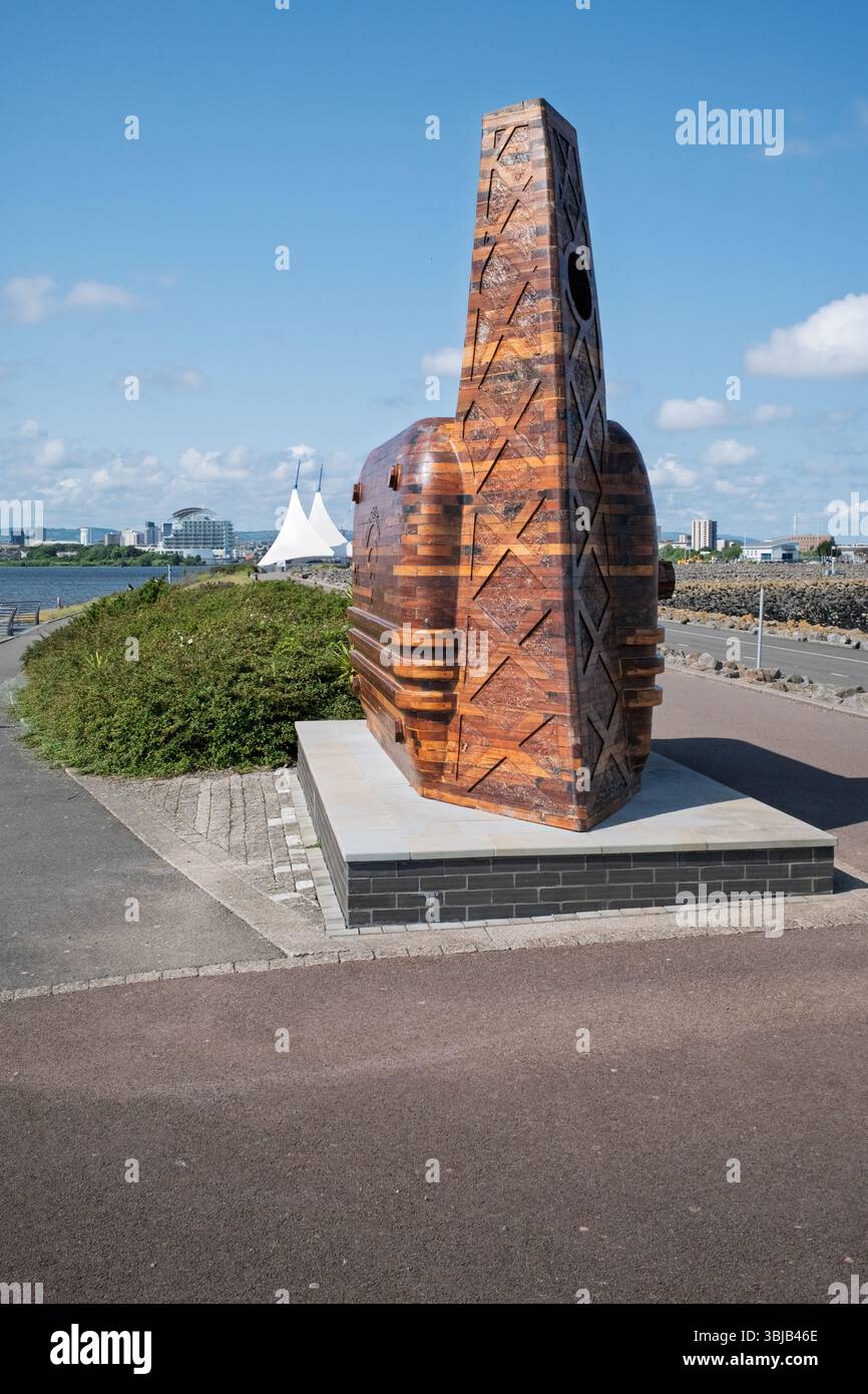 Scultura radiofonica che celebra la prima trasmissione wireless di Marconi tra Flat Holm Island e Lavernock Point nel 1897 Foto Stock