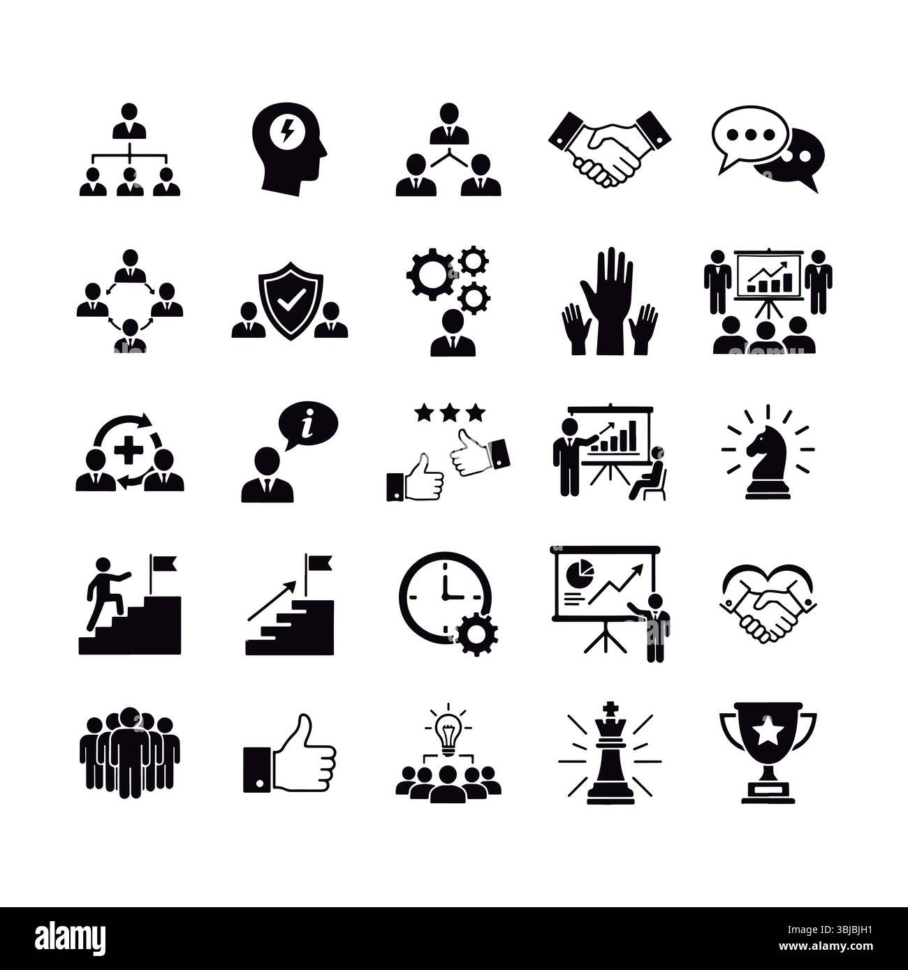 Icone di strategia aziendale e gestione. Illustrazione Vettoriale