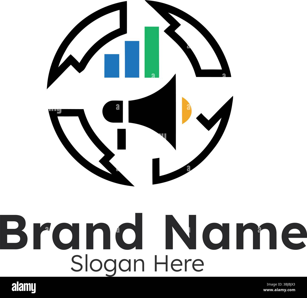 Soluzioni di marketing per l'analisi dei dati di crescita del marchio strategie di promozione e comunicazione strategica in una dinamica Illustrazione Vettoriale