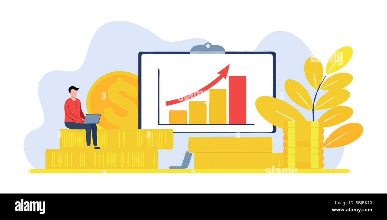 Illustrazione della crescita finanziaria strategia di investimento per il successo aziendale e tendenze positive del mercato per la ricchezza e la prosperità Illustrazione Vettoriale