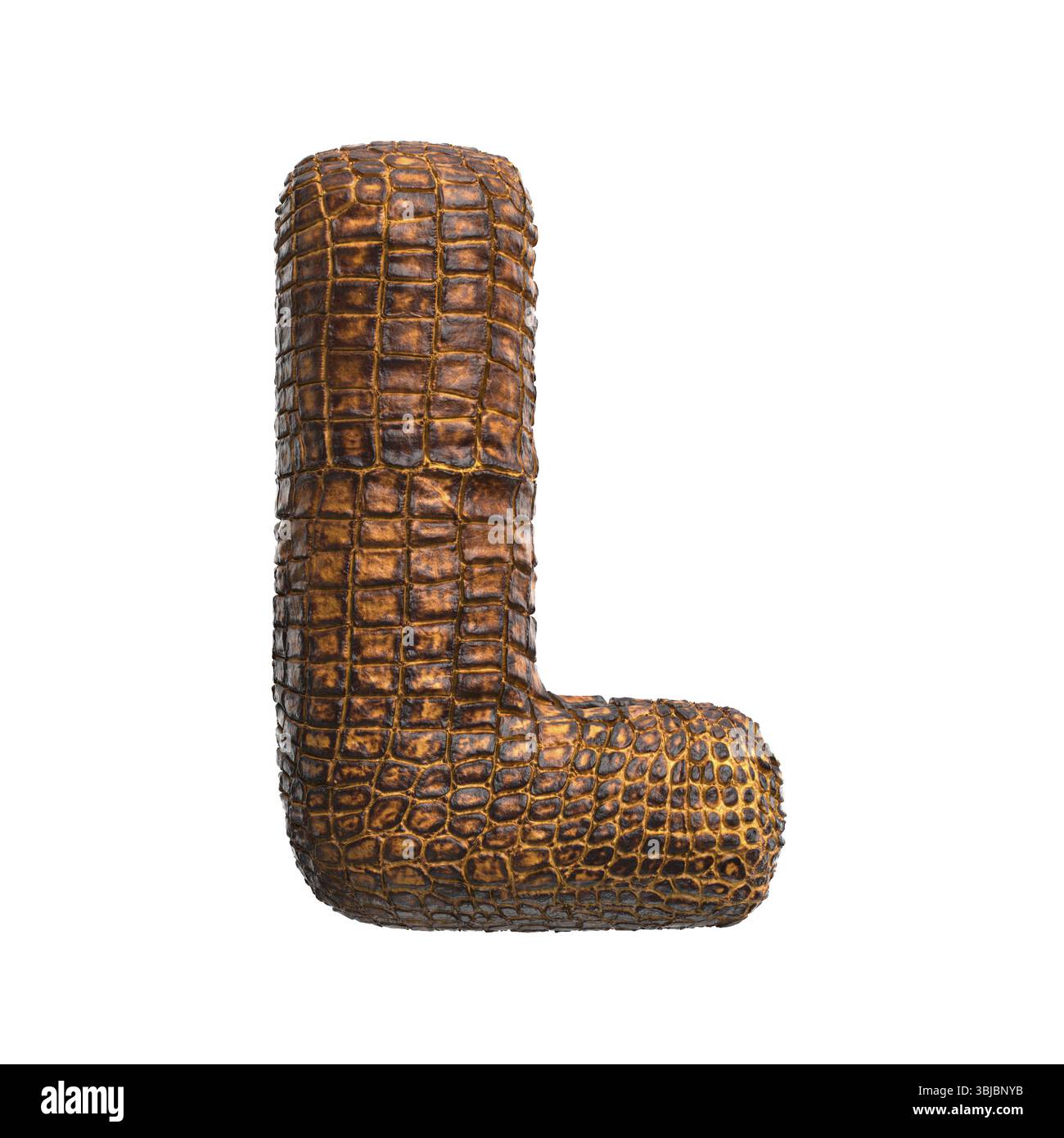 Lettera L coccodrillo - carattere rettile 3d maiuscolo isolato su sfondo bianco. Questo alfabeto è perfetto per illustrazioni creative correlate ma non limite Foto Stock