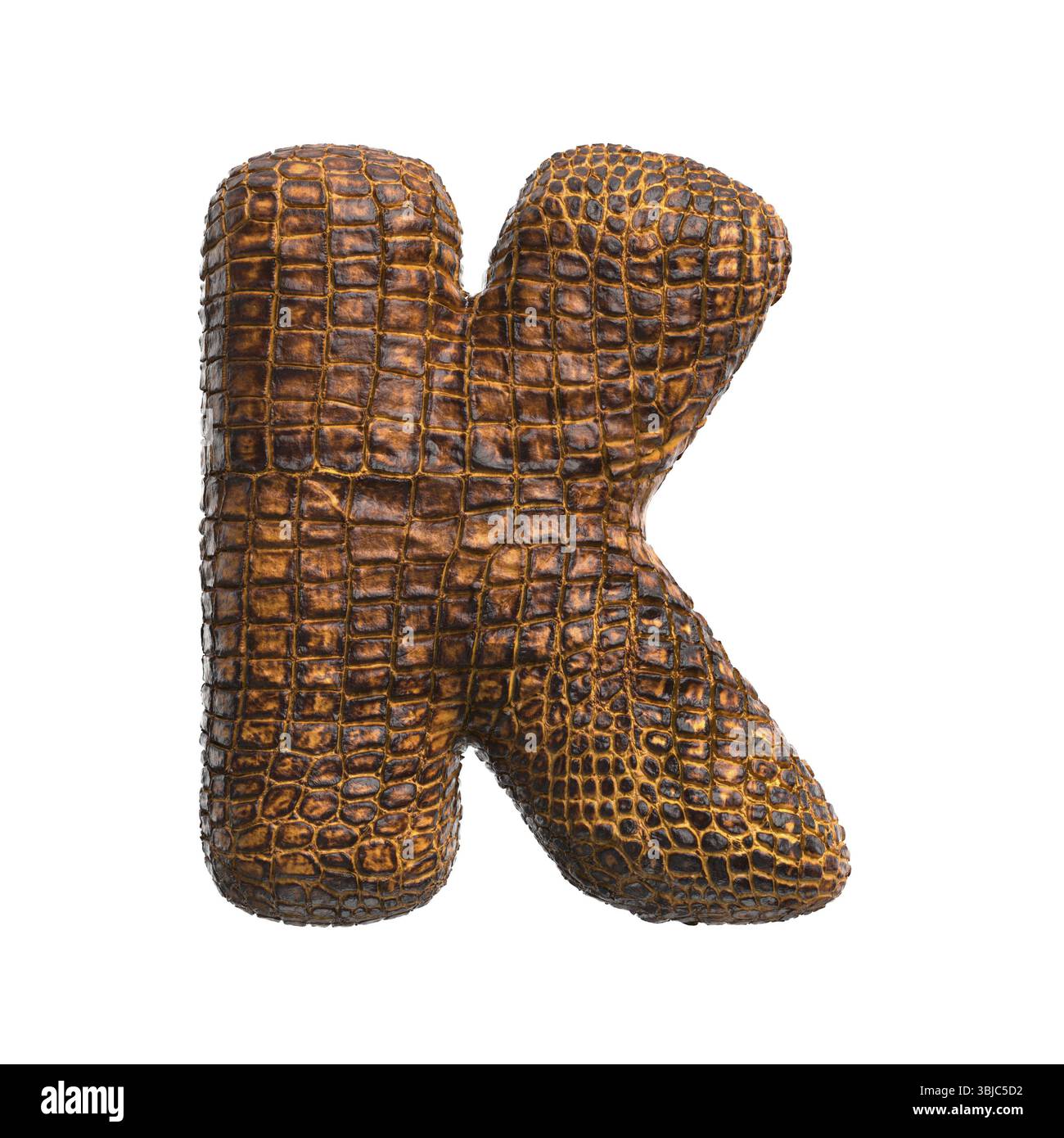 Lettera a coccodrillo K - carattere rettile 3d grande isolato su sfondo bianco. Questo alfabeto è perfetto per illustrazioni creative correlate ma non limitate a t Foto Stock