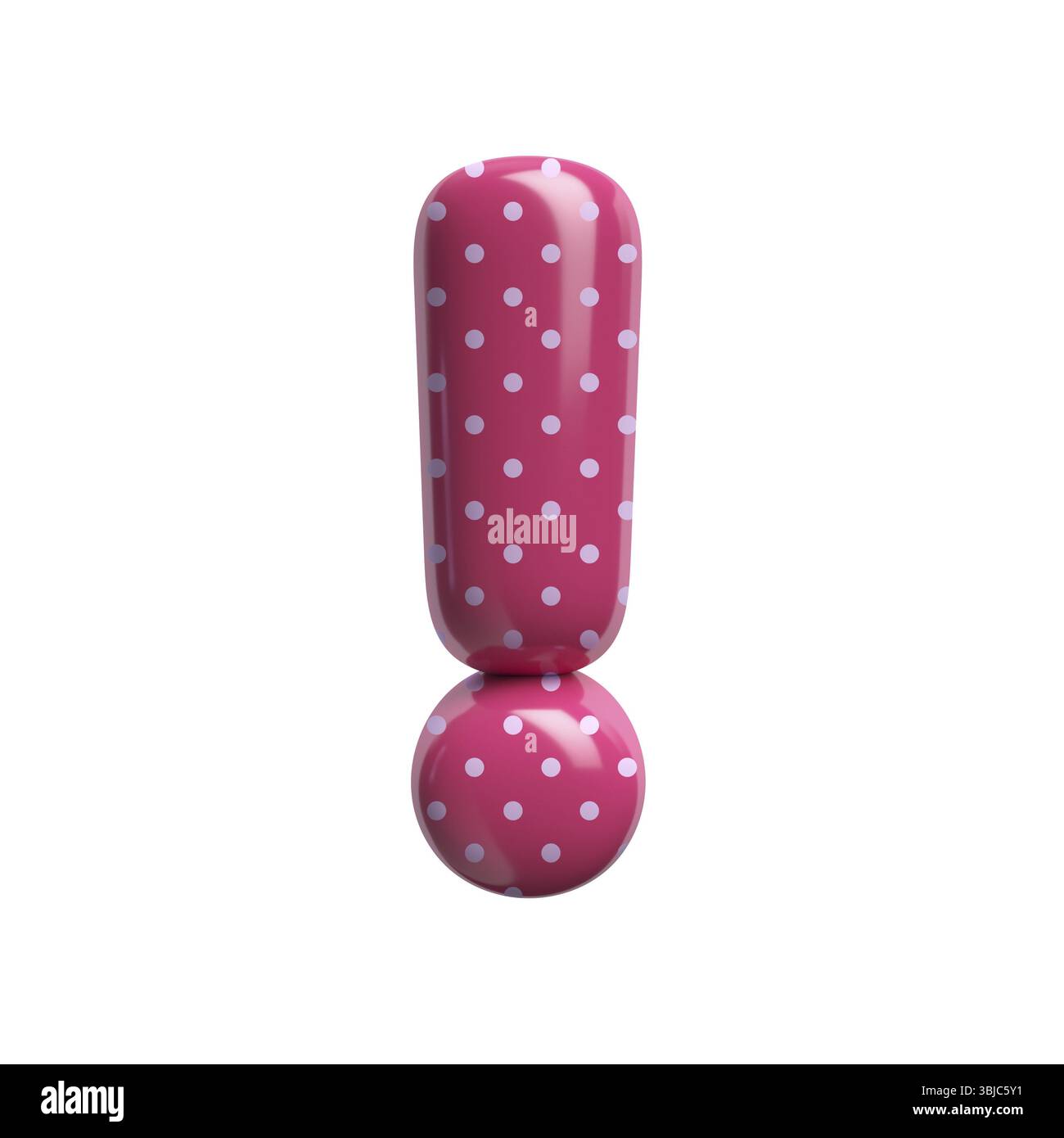 Punto esclamativo polka - simbolo retrò rosa 3d isolato su sfondo bianco. Questo alfabeto è perfetto per illustrazioni creative correlate ma non l Foto Stock