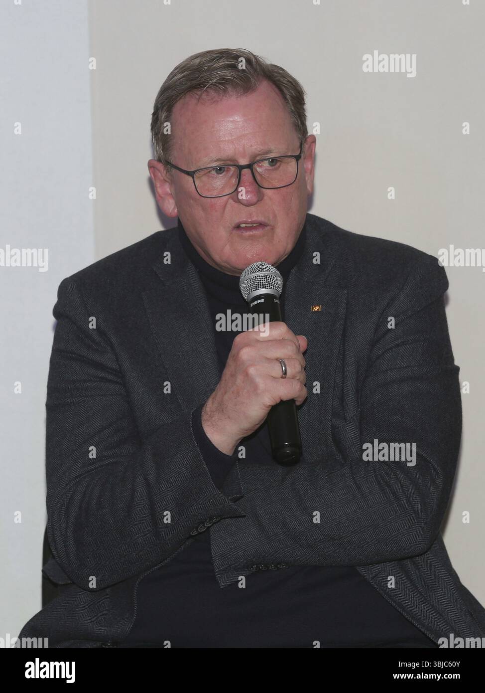 Il politico tedesco Bodo Ramelow (Die Linke) ad un evento nella Casa della famiglia di Magdeburgo, Magdeburgo, DE Foto Stock