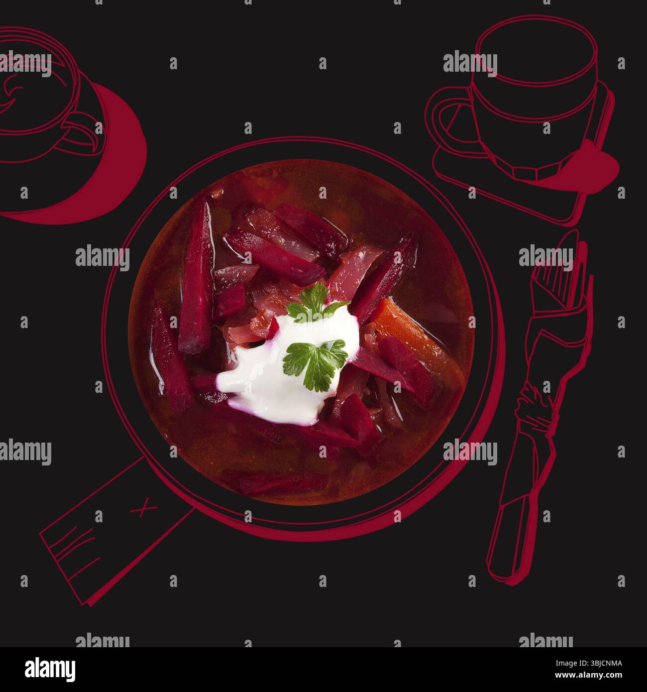 Deliziosa zuppa borsch. Ottimo ristorante, squisita e lussuosa gastronomia Foto Stock
