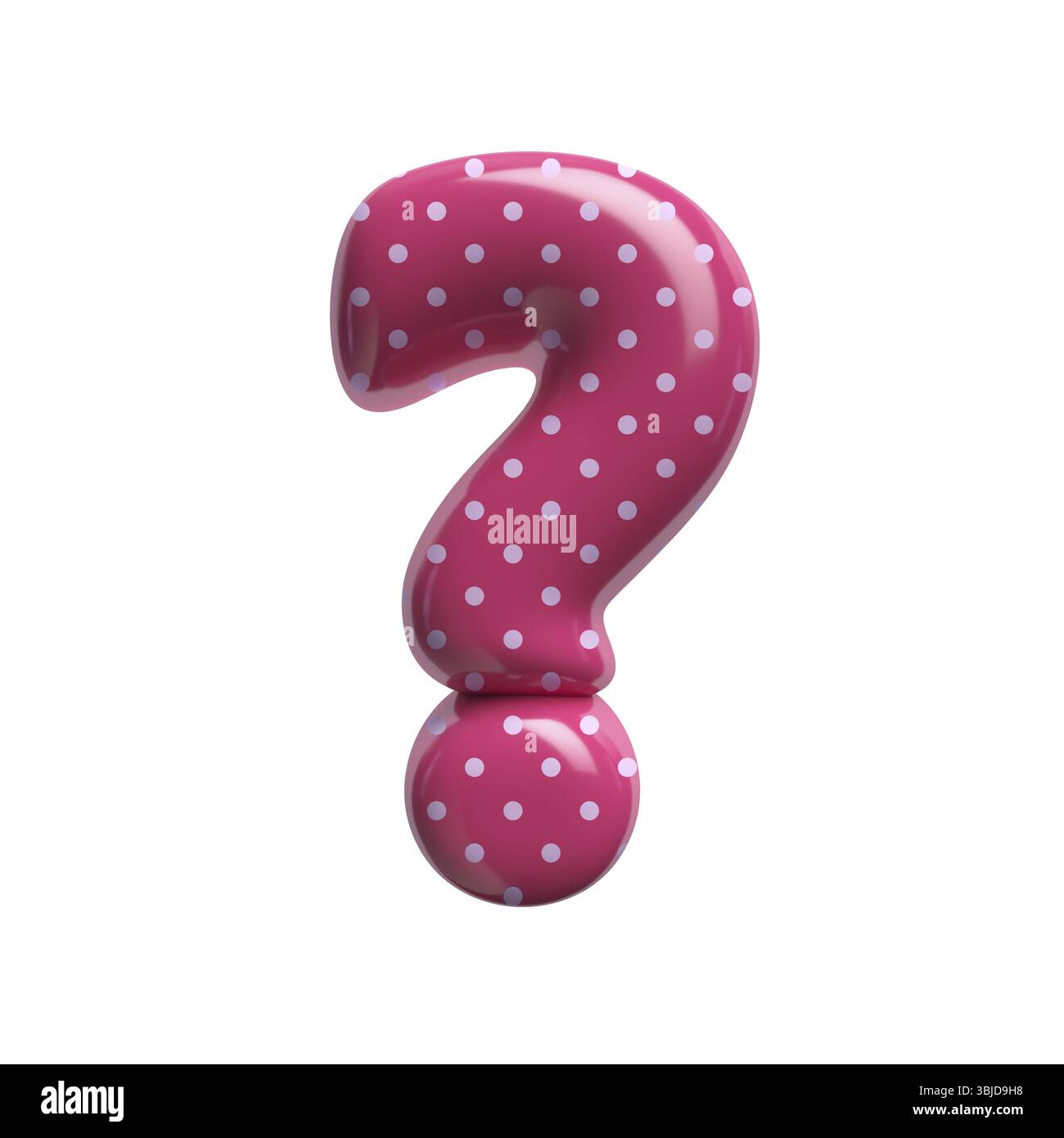 Punto di interrogatorio Polka dot - simbolo retrò rosa 3d isolato su sfondo bianco. Questo alfabeto è perfetto per le illustrazioni creative relative a Fash Foto Stock
