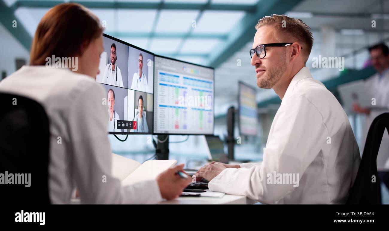 Global Dental Conference: Studio di dentista e infermiere tramite video Foto Stock