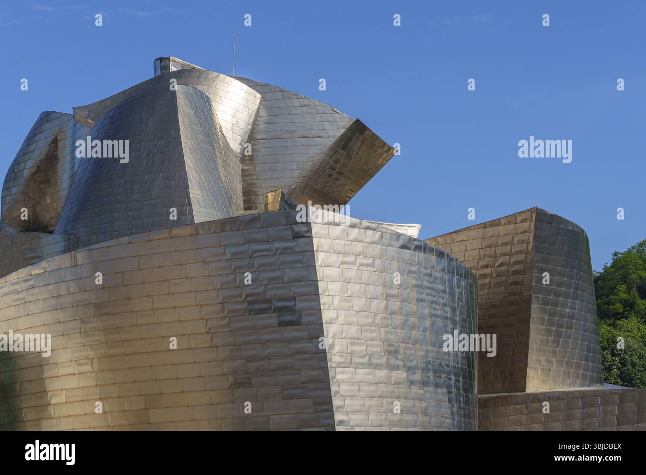 Primo piano di una parte lucida e metallica di un edificio, Bilbao, Paesi Baschi, Spagna, Europa Foto Stock