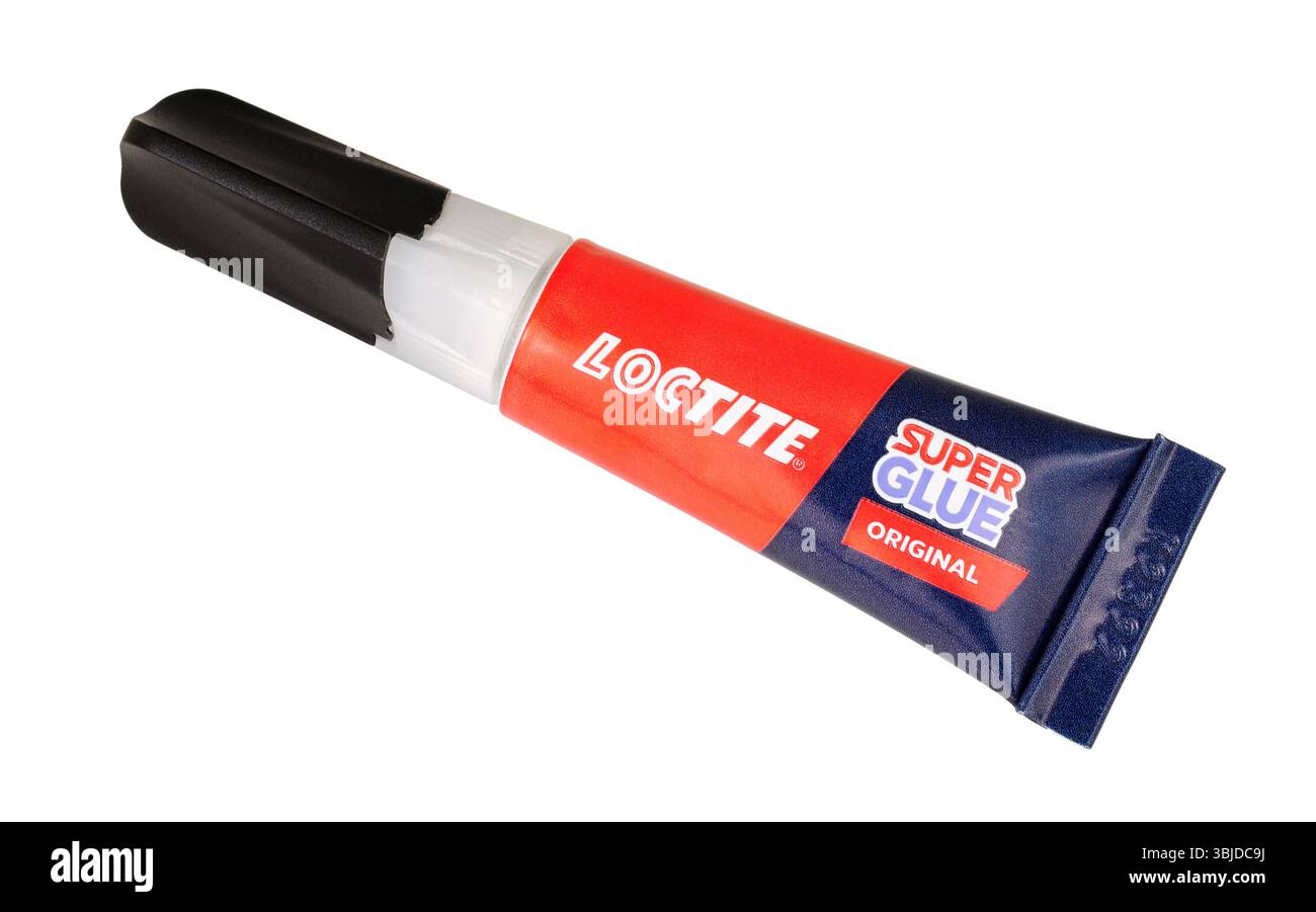 Colla super originale Loctite in un tubo da 3 g con tappo anti-intasamento Foto Stock