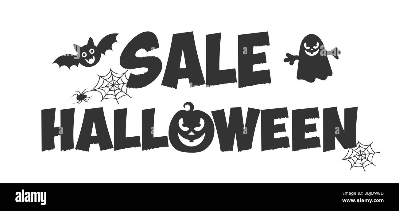 Cartellone promozionale di Halloween con grafica spettrale e scritte natalizie per l'evento promozionale Illustrazione Vettoriale